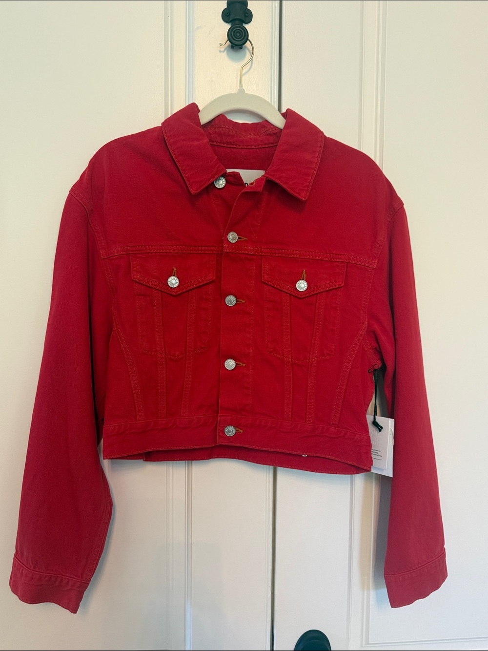 Agolde Red Cropped Denim Jacket